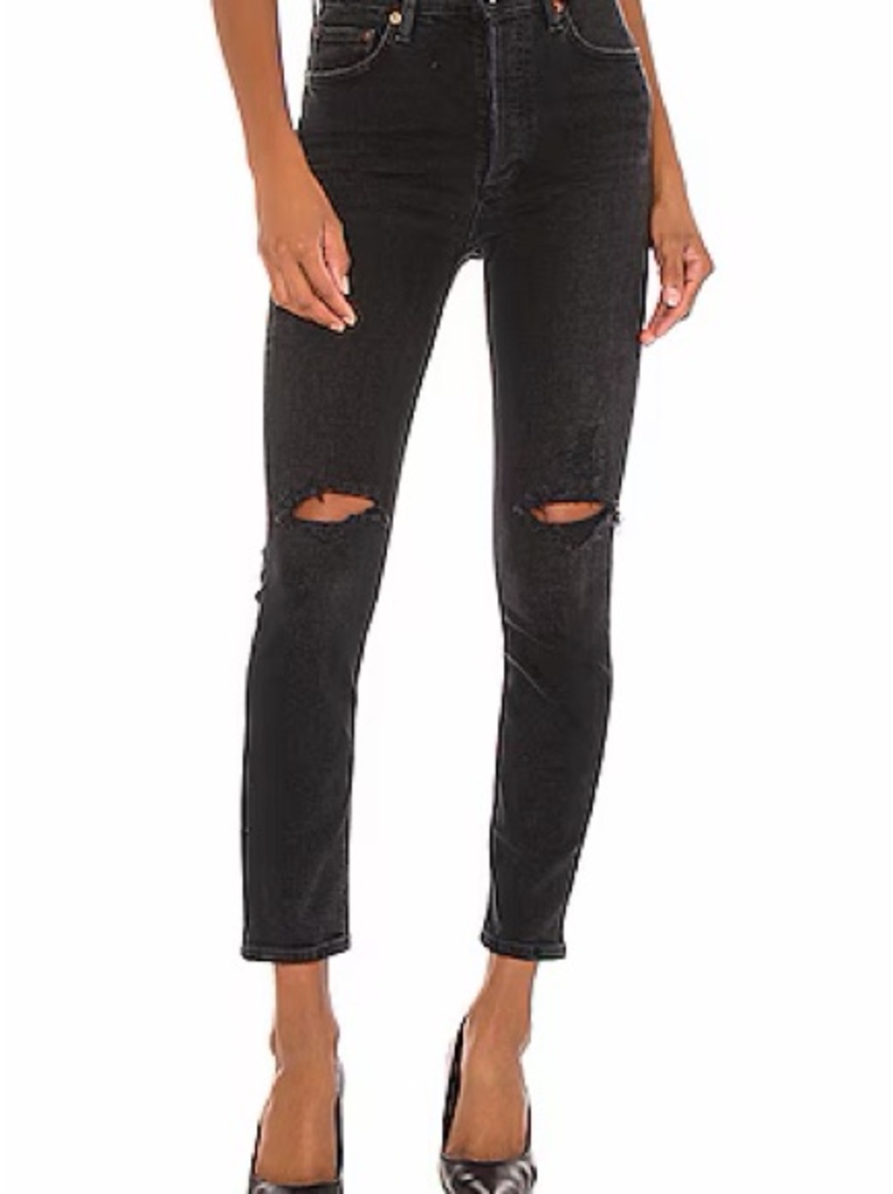 AGOLDE Nico High Rise Slim Jeans Cassette Faded Black Distressed